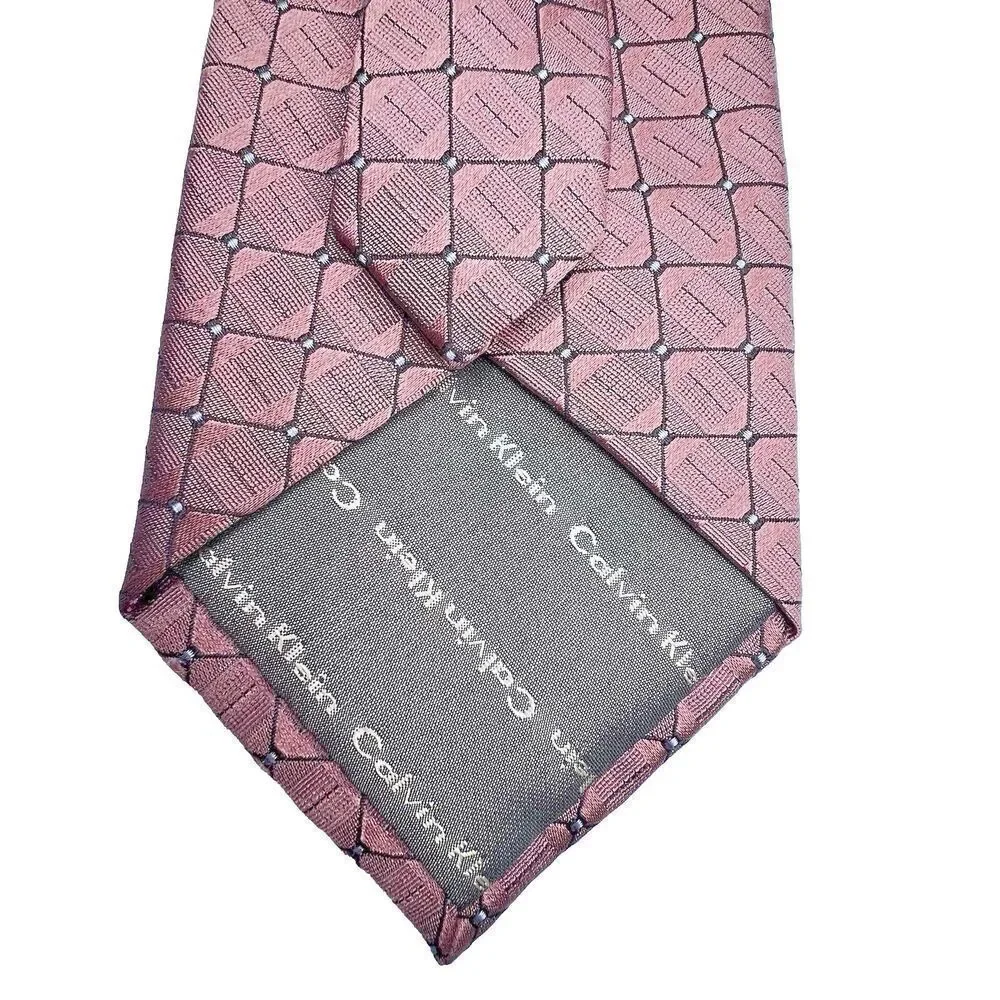 Calvin Klein mens long classic tie marron geometric  plaid chocolate brown